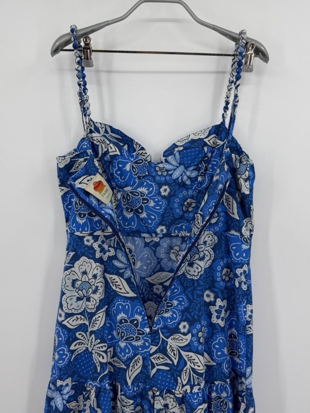 Farm Rio Full of Flowers Blue Midi Dress size M Medium Sleeveless Tiered Bustier - Picture 5 of 16